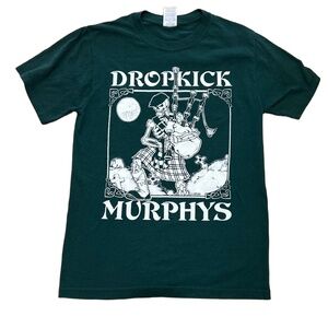 Vintage Dropkick Murphys Small Dark Green Graphic Band Tee Skeleton Punk Rock